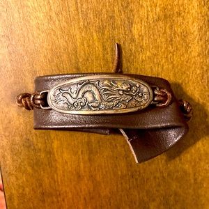 Leather, Silver, Dragon Bracelet